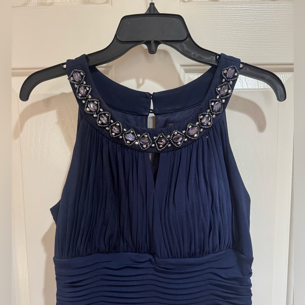 Sangria Long Cocktail Dress in Navy - Embellished